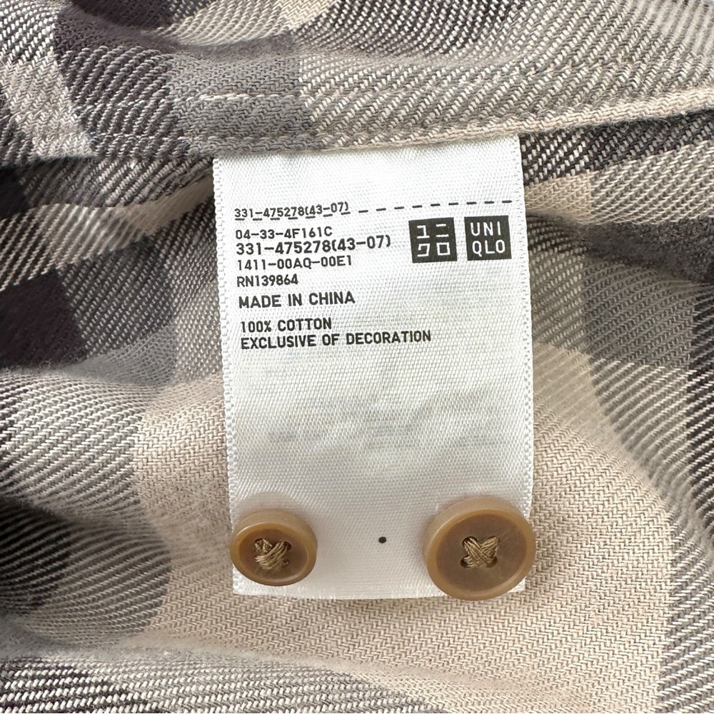 JW Anderson x Uniqlo Gray Brown Plaid Button Up Flannel Shirt sz M - Picture 7 of 8